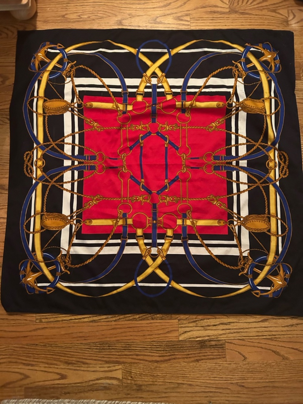 Old Money Vintage/Retro Inspired Women’s Red Blue Gold Black Square Scarf